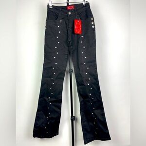 Vintage Milly Jeans Black Studded Y2K  Bell Bottom Flared Denim